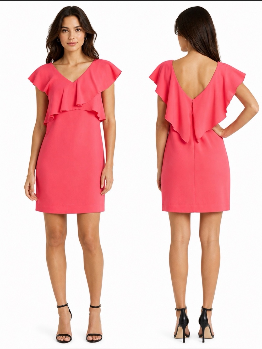 Trina Turk Hot Pink Ruffle V-Neck Mini Dress 14